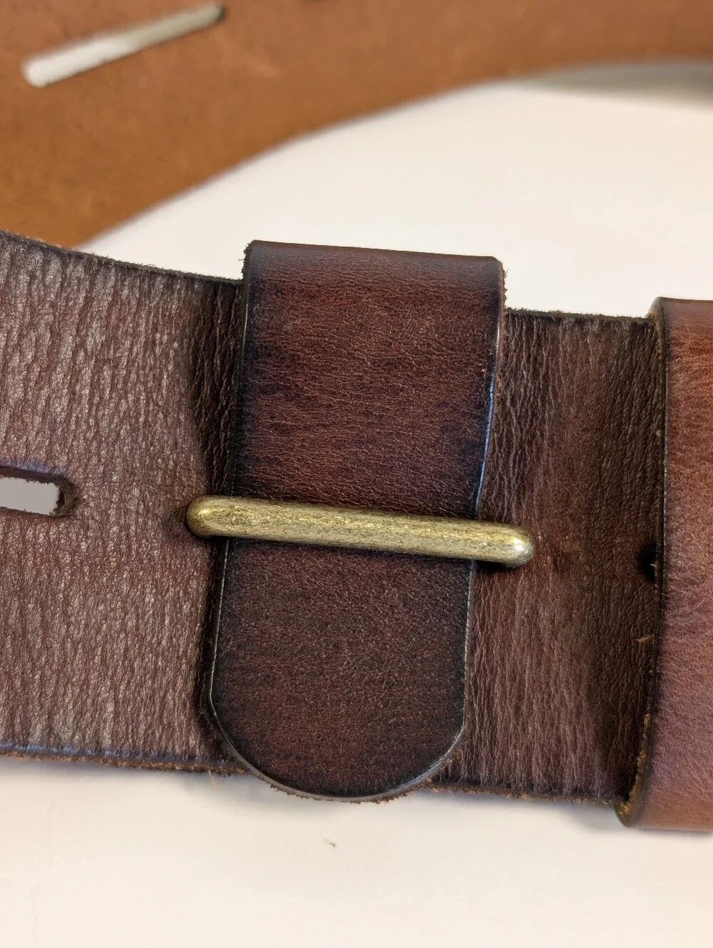 CAbi Here or There Belt 3298 Medium Brown Leather Wide Slotted Brass 45”